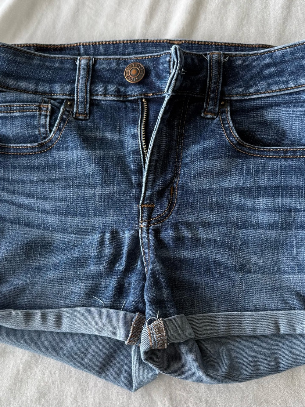 American eagle blue denim shorts hi rise shortie size 0